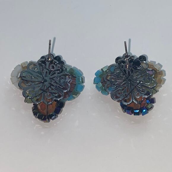 Multi-tone Blue Beaded Rhinestone Earrings - Picture 5 of 6